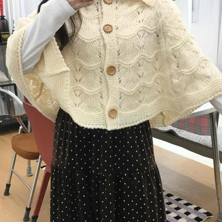 Soft Punched Knit Cardigan Cape