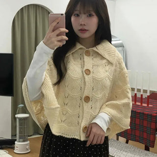Soft Punched Knit Cardigan Cape