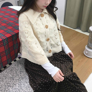 Soft Punched Knit Cardigan Cape