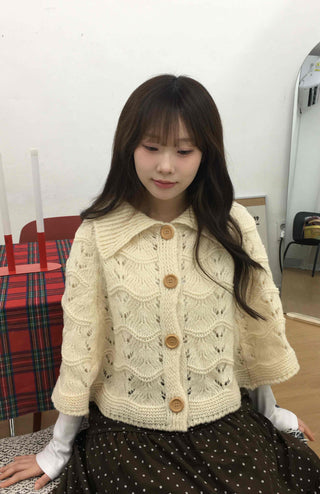 Soft Punched Knit Cardigan Cape