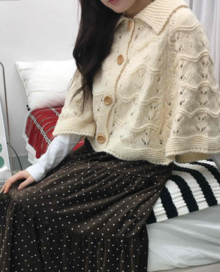 Soft Punched Knit Cardigan Cape