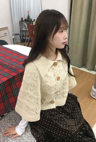 Soft Punched Knit Cardigan Cape