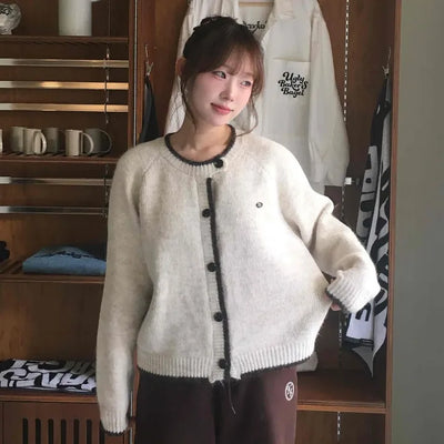 Vintage Chiffon Cable Knit Cardigan with Ribbon Accent