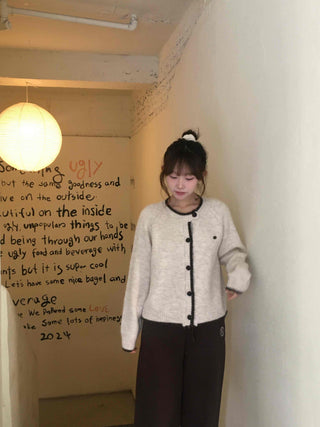 Vintage Chiffon Cable Knit Cardigan with Ribbon Accent