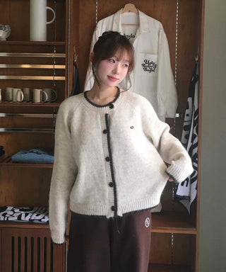 Vintage Chiffon Cable Knit Cardigan with Ribbon Accent