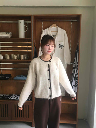 Vintage Chiffon Cable Knit Cardigan with Ribbon Accent