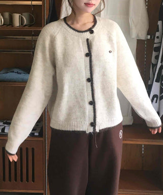 Vintage Chiffon Cable Knit Cardigan with Ribbon Accent