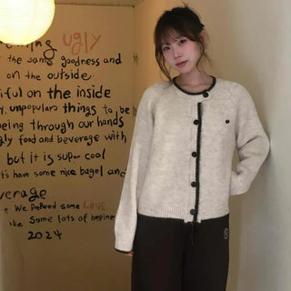 Vintage Chiffon Cable Knit Cardigan with Ribbon Accent