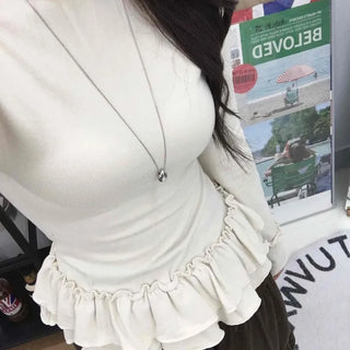 Frill Flare Slim Fit Turtleneck Long Sleeve T-shirt