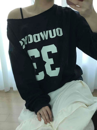 Vintage American Numbering Drop Shoulder Long Sleeve Tee