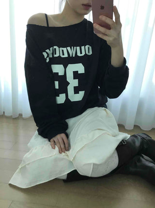 Vintage American Numbering Drop Shoulder Long Sleeve Tee