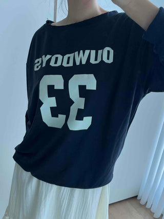 Vintage American Numbering Drop Shoulder Long Sleeve Tee