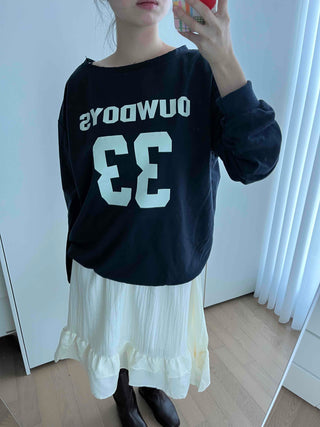 Vintage American Numbering Drop Shoulder Long Sleeve Tee