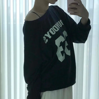 Vintage American Numbering Drop Shoulder Long Sleeve Tee