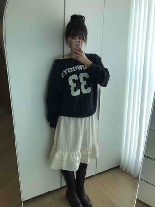Vintage American Numbering Drop Shoulder Long Sleeve Tee