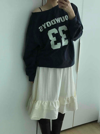 Vintage American Numbering Drop Shoulder Long Sleeve Tee