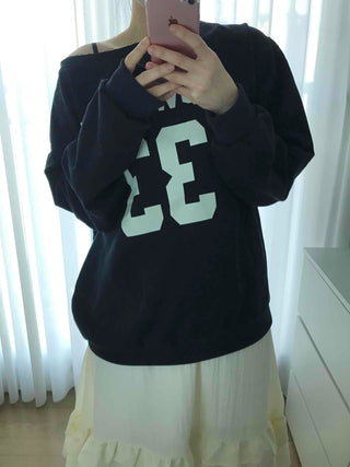 Vintage American Numbering Drop Shoulder Long Sleeve Tee