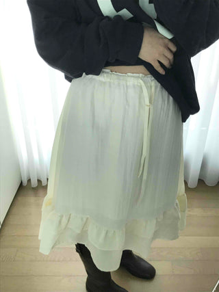Chiffon Shirred Pleated Elastic Waist Midi Skirt