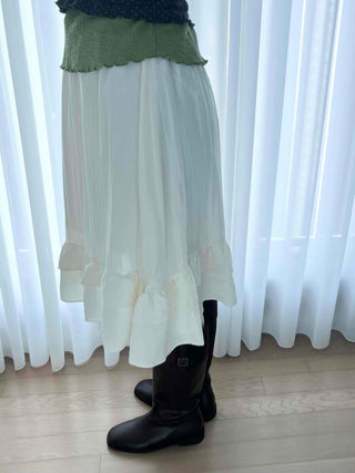 Chiffon Shirred Pleated Elastic Waist Midi Skirt