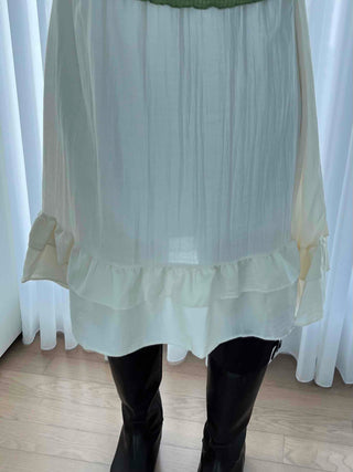Chiffon Shirred Pleated Elastic Waist Midi Skirt