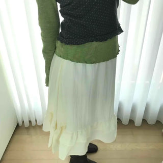 Chiffon Shirred Pleated Elastic Waist Midi Skirt