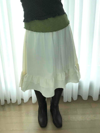 Chiffon Shirred Pleated Elastic Waist Midi Skirt