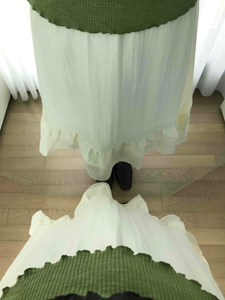 Chiffon Shirred Pleated Elastic Waist Midi Skirt