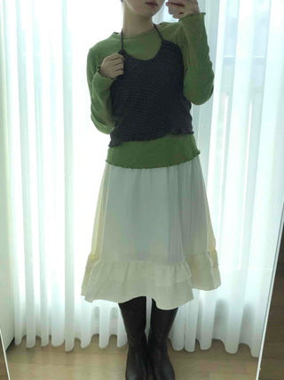 Chiffon Shirred Pleated Elastic Waist Midi Skirt