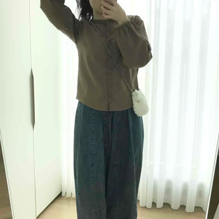 Frill Line Crop Button Blouse