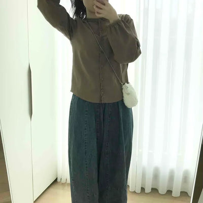 Frill Line Crop Button Blouse
