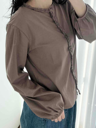 Frill Line Crop Button Blouse