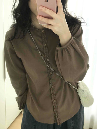 Frill Line Crop Button Blouse