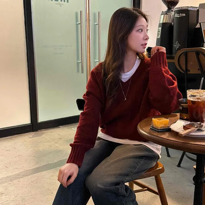 Basic Semi-Crop V-Neck Knit