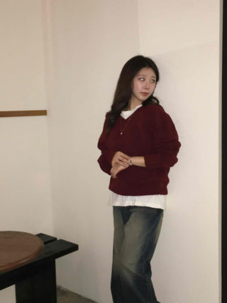 Basic Semi-Crop V-Neck Knit