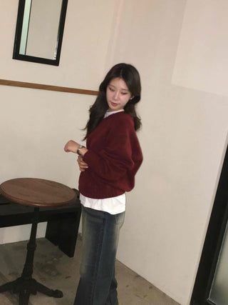 Basic Semi-Crop V-Neck Knit
