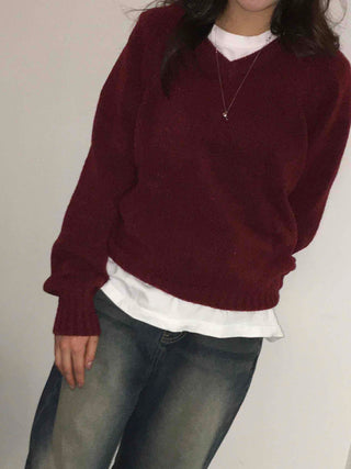Basic Semi-Crop V-Neck Knit