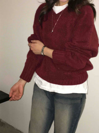 Basic Semi-Crop V-Neck Knit