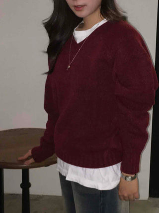 Basic Semi-Crop V-Neck Knit