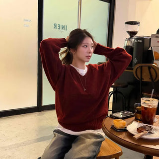 Basic Semi-Crop V-Neck Knit