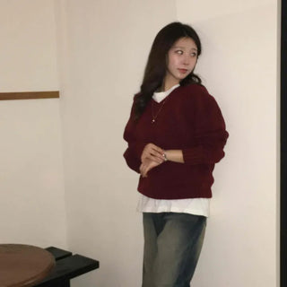 Basic Semi-Crop V-Neck Knit
