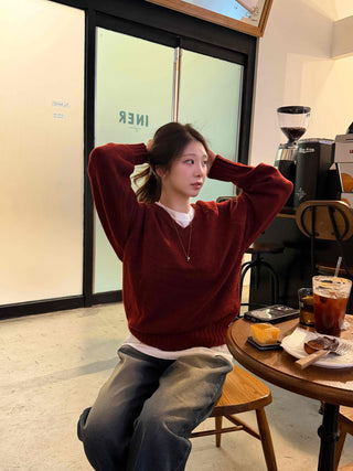 Basic Semi-Crop V-Neck Knit