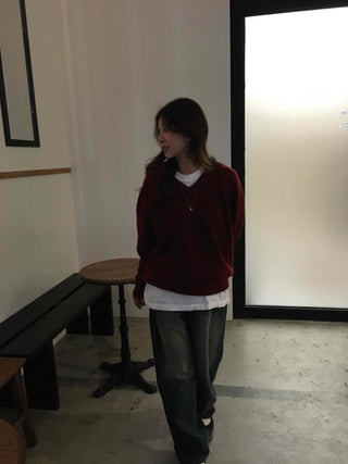 Basic Semi-Crop V-Neck Knit