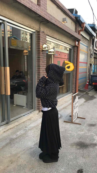 Dot Pattern Crop Hooded Jumper