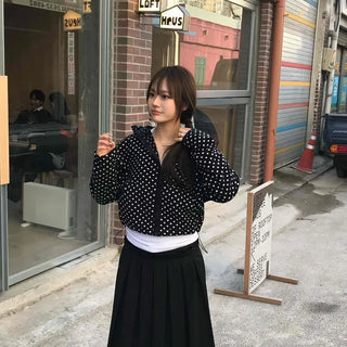 Dot Pattern Crop Hooded Jumper