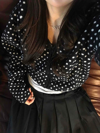 Dot Pattern Crop Hooded Jumper