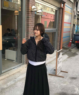 Dot Pattern Crop Hooded Jumper