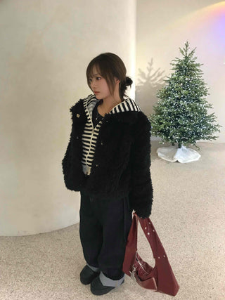 Striped Cat Ear Zip-Up Hoodie