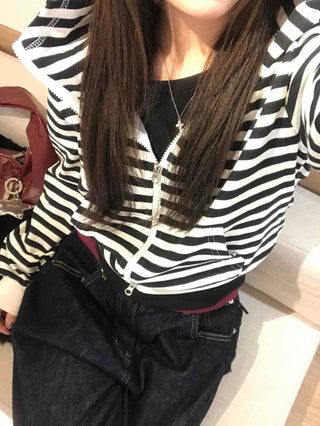 Striped Cat Ear Zip-Up Hoodie