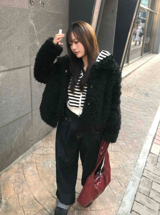 Striped Cat Ear Zip-Up Hoodie