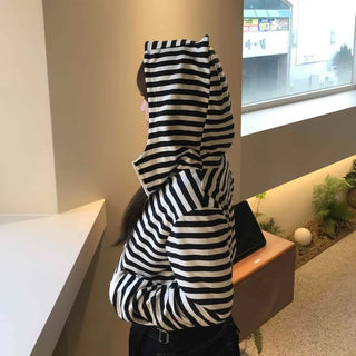 Striped Cat Ear Zip-Up Hoodie